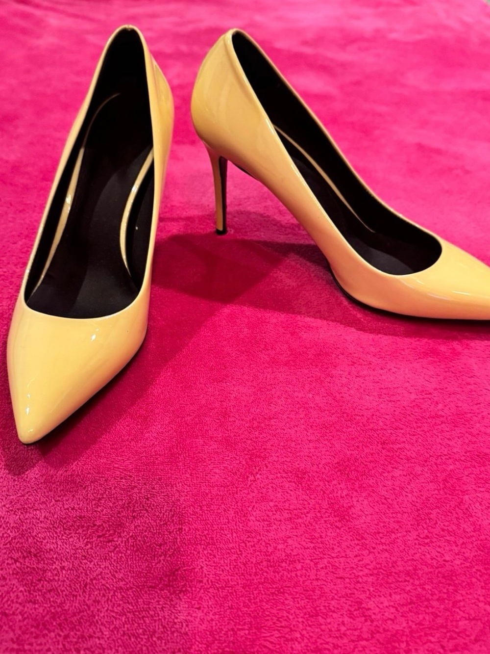 Theory Patent Yellow Pointed-Toe Stiletto Pumps